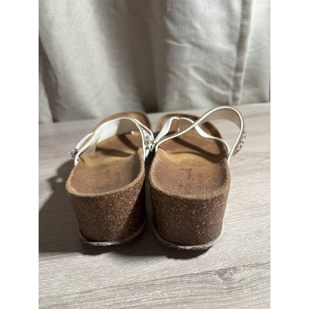 La Strada Womens 8 Rhinestone Cork Wedge Thong Sandals Made in Italy Resortwear